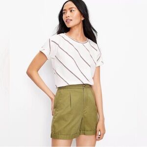 Loft Plus Striped Crew Relaxed Top/Shirt Sz XXL Ivory Red Folded Short Sleeves